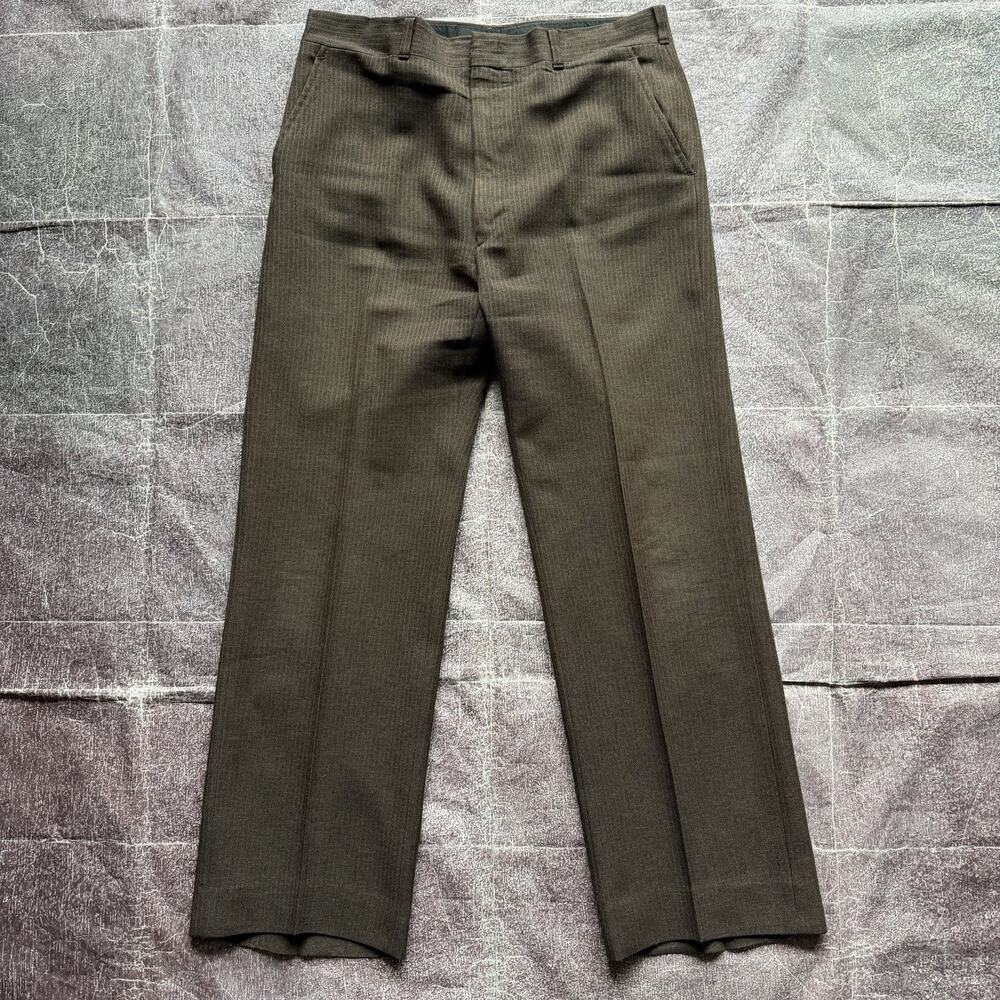 Men's Vintage 70's Private Club Brown Striped Wool Dress Pant Slacks Sz 34 X 31